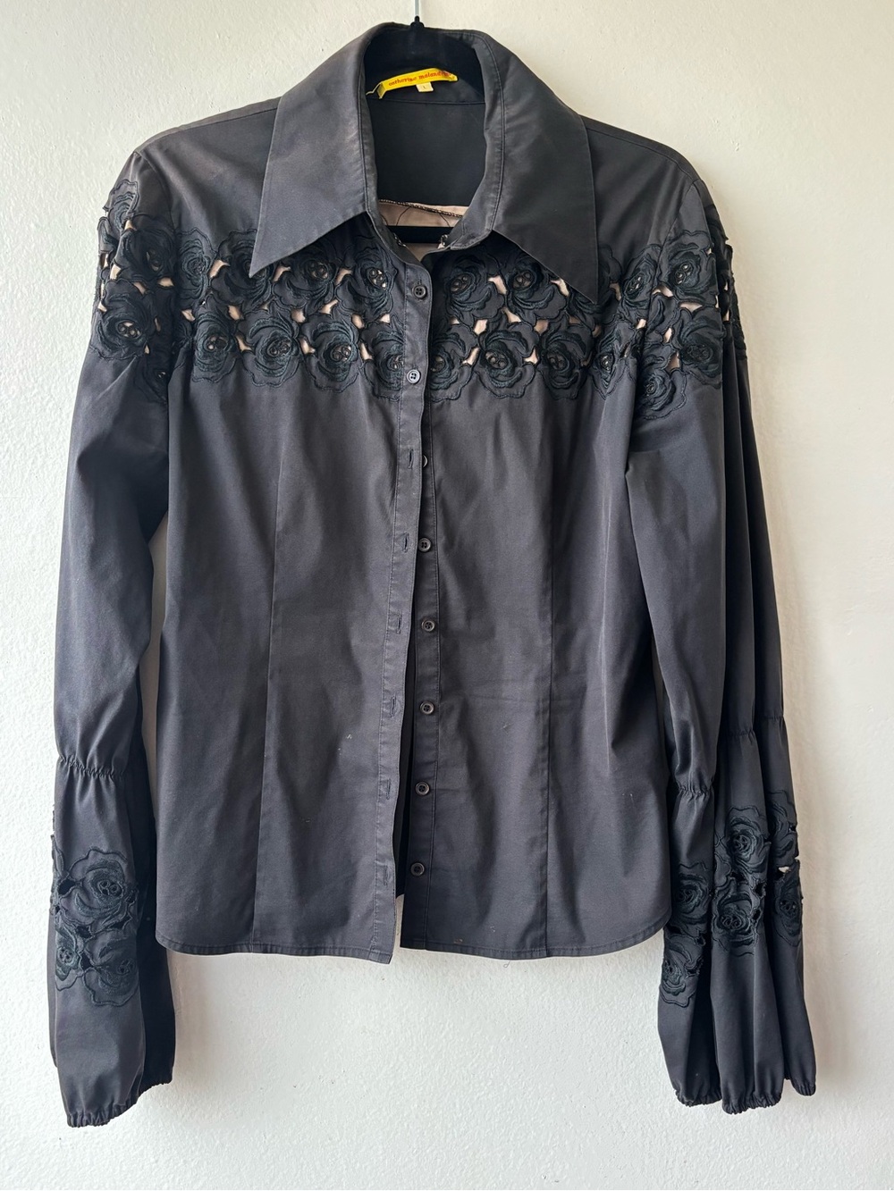 Catherine Malandrino Black Embroidered Floral Button-Down Shirt